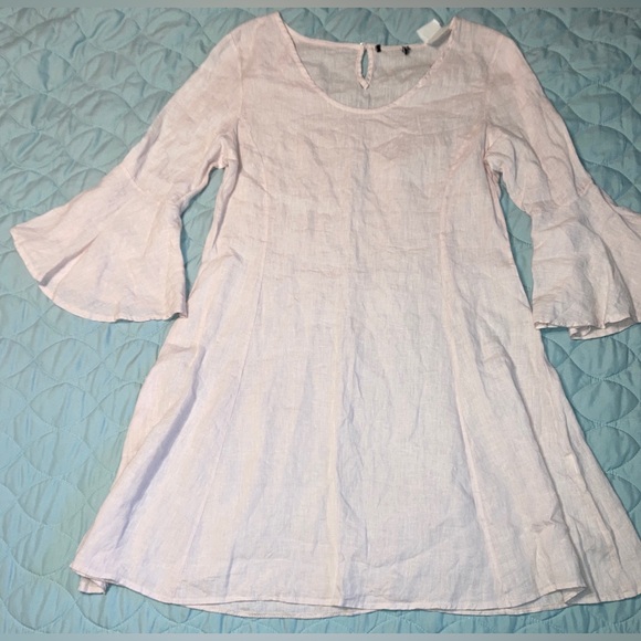Lungo L’arno 100% Linen Dress with Bell Sleeves in Blush Pink - Medium - Picture 2 of 2